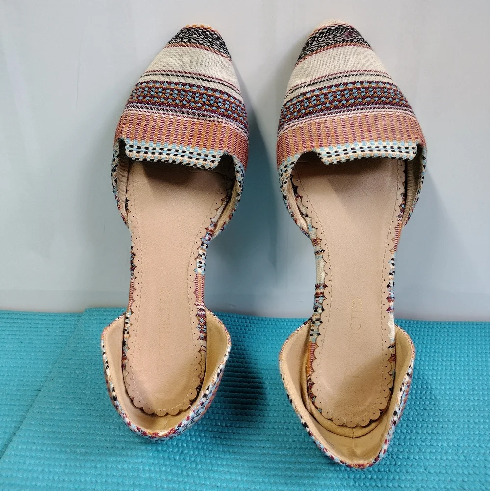 Restricted Flats Striped Fabric Pointed Toe Boho Flats - 10